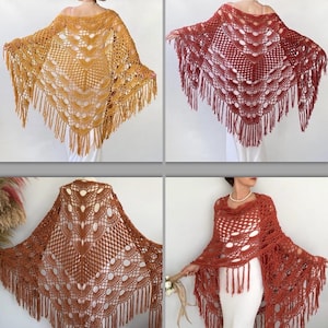 Handmade Cotton Crochet Wedding Shawl: Burnt Orange Boho Bridal Wrap image 13