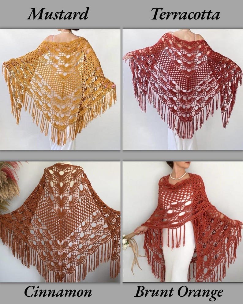 Handmade Cotton Crochet Wedding Shawl: Burnt Orange Boho Bridal Wrap image 13