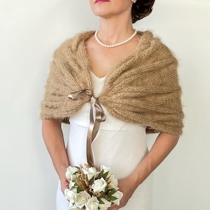 Handgefertigter Mohair Braut Bolero: Kamel Hochzeitsschal