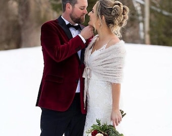 Beige Mohair Wedding Shawl, Knit Bridal Wrap