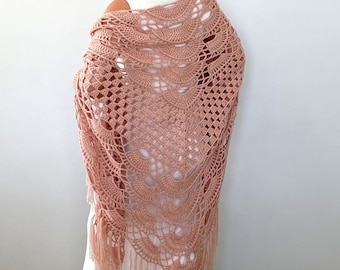 Crochet Mohair Wedding Shawl: Handmade Blush Pink Bridal Wrap