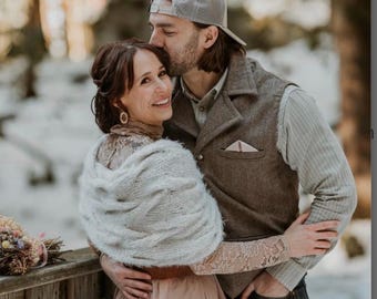 Handmade Mohair Wedding Shawl: Beige Bridal Wrap, Plus Size