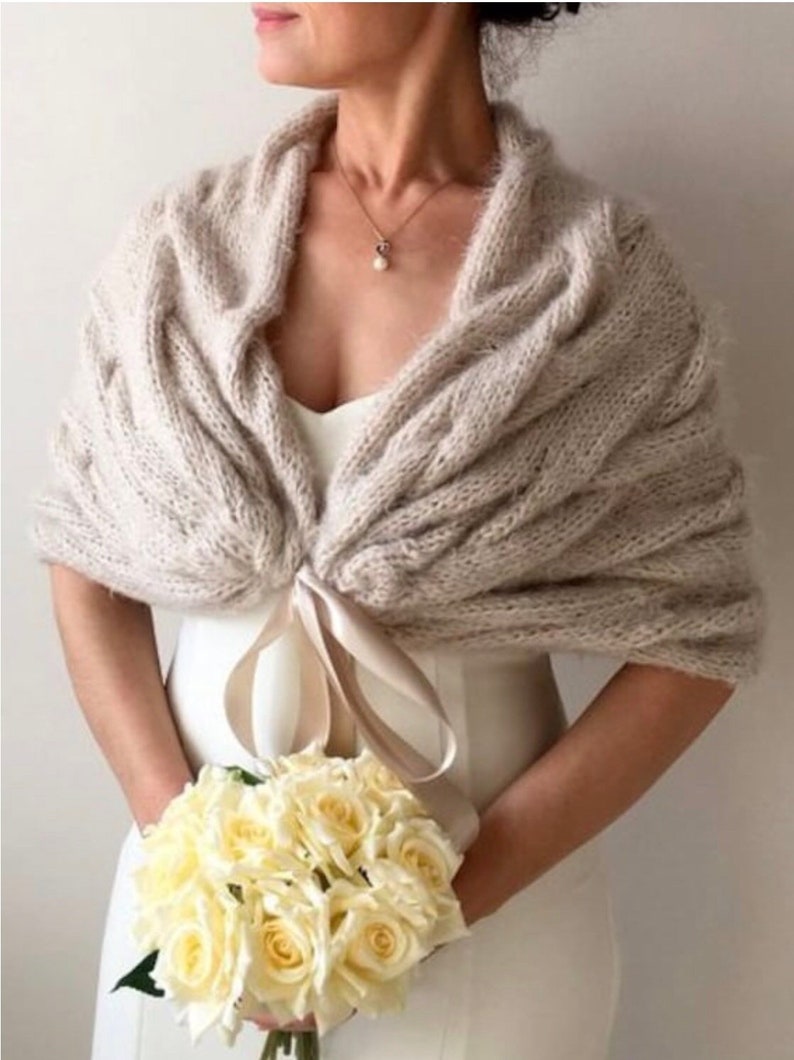 Wedding Shawl Bridal Mohair Wrap Beige Knit Cover Up - Etsy