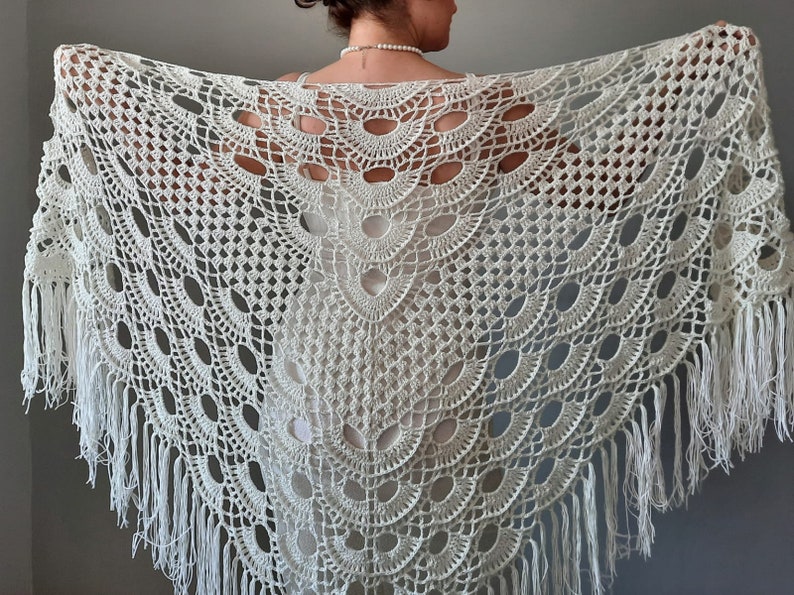ivory lace wrap virus shawl triangular fringed shawl crochet cover up Wedding shawl shawls and wraps cotton scarf bridal wrap