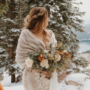 Châle de mariage, Châle de mariée en mohair, Tunique en tricot beige, Hiver, Cape de mariage, Châles et châles, Boléro de mariée, Étole, Grande taille image 1