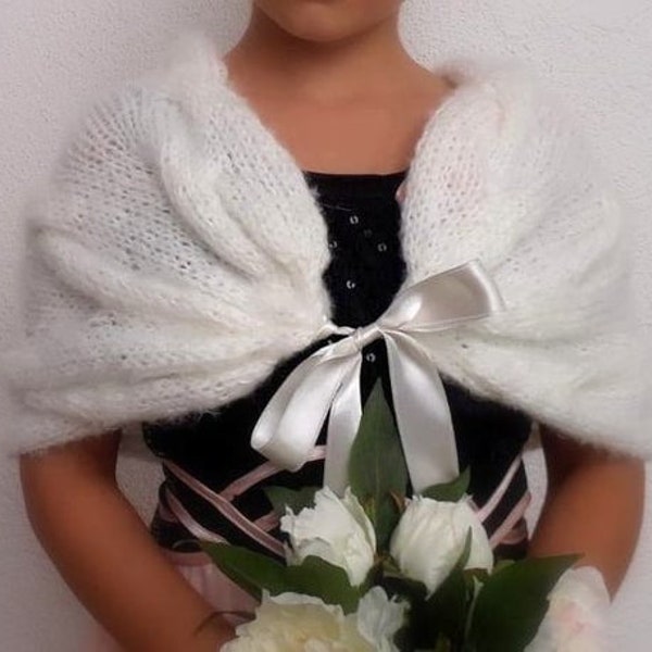 Flower girl shawl, winter cape, kids shawl, ivory communion shrug, cream cover up, little girls bolero, childs wrap, winter wedding