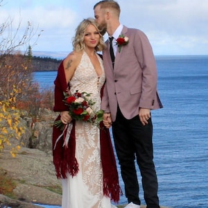 Burgundy Mohair Wedding Shawl: Hand Knit Bridal Wrap