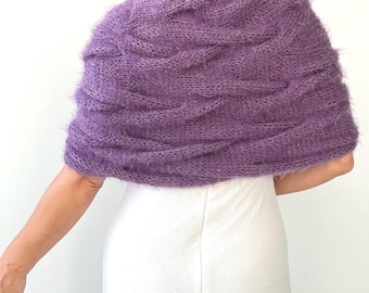 Handmade Mohair Wedding Shawl: Purple Bridal Wrap, Fuzzy Knit Cover-Up