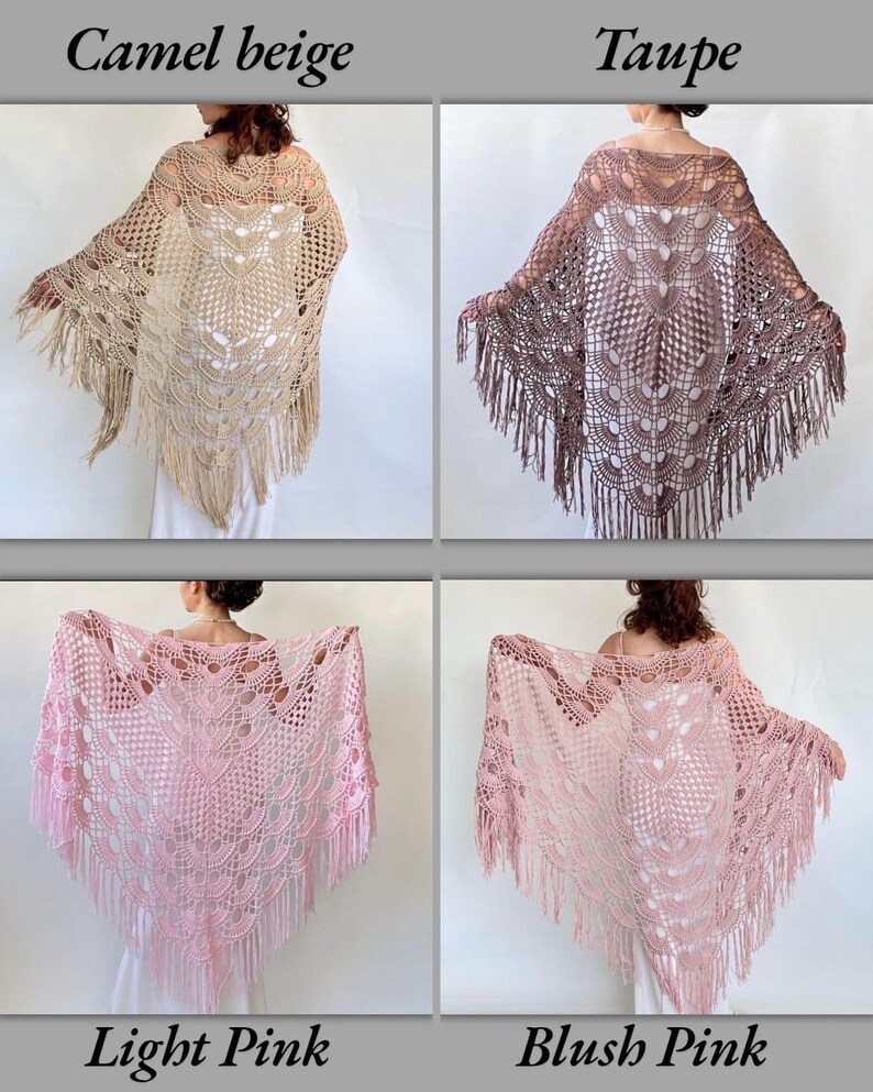 Handmade Cotton Crochet Wedding Shawl: Burnt Orange Boho Bridal Wrap image 11