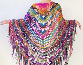 Crochet Bridal Shawl: Boho Wedding Fringed Wrap