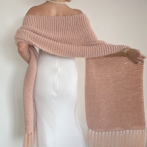 Blush Pink Mohair Wedding Shawl: Handmade Boho Bridal Wrap