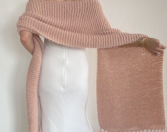 Blush Pink Mohair Wedding Shawl: Handmade Boho Bridal Wrap