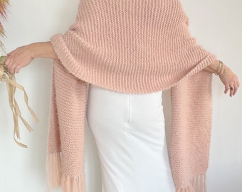 Blush Pink Mohair Wedding Shawl: Bridal Wrap, Boho Scarf