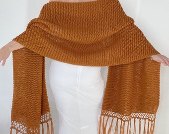 Wedding bridal shawl, burnt orange wrap, cinnamon rust scarf, mohair wool wrap, winter wedding, bridesmaid gift, boho, fringed