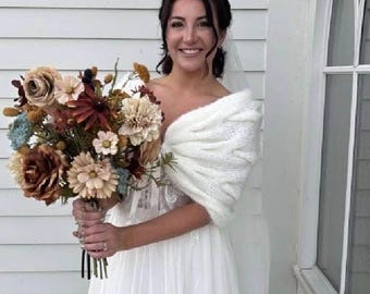 Handmade Ivory Mohair Wedding Shawl: Winter Bridal Wrap