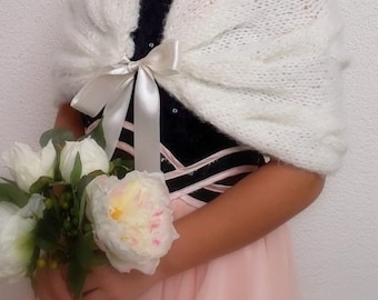 Ivory Flower Girl Shawl: Mohair Blend Communion Shrug