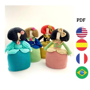 Padrão de menina em crochê. Tutorial de crochê para meninas. Tutorial de espanhol, padrão francês inglês, Meninas Velázquez. PDF para download