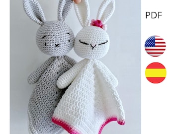 MANTA DE APEGO, patrón en español e  inglés, tutoríal, manta de apego, doudou bebé, security blanket, manta conejito, bunny cuddle toy