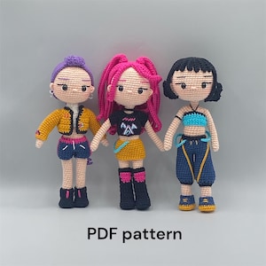 Crochet pattern bundle kpop, Amigurumi K-Pop,  paquete de patrones 3 en 1, crochet pattern, k-pop girls,  inglés francés y español , pdf