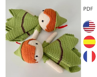 Baby Peter crochet  security blanket.  Lovey. Peter Pancrochet. Crochet pattern, PDF, Pattern in  English, french,  and Spanish.