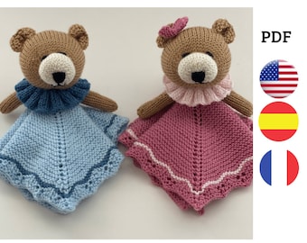 Pattern Comforter. Baby Lovey Pattern. Security Blanket. Knitting baby Blanket. Baby Lovey Toy PDF knit pattern. English, spanish and french
