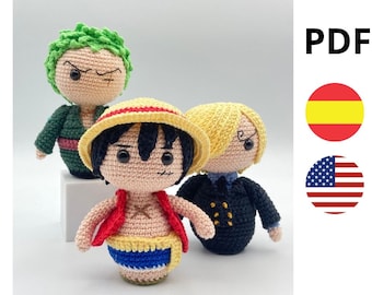 PATRÓN PIRATAS AMIGURUMI, pack 3 amigurumis, amigurumi crochet,  piratas amigurumi, one amigurumi, patrón pdf, pdf pattern, pirate pattern