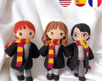 Pattern crochet amigurumi, three wizard pattern, pattern doll crochet. PDF English (US), french  and spanish,