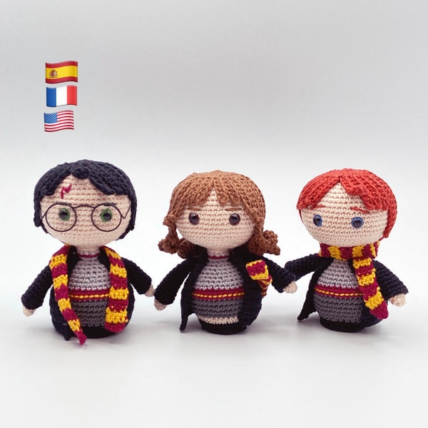 Pattern crochet amigurumi, three wizard pattern, pattern doll crochet. PDF English (US), french  and spanish, 