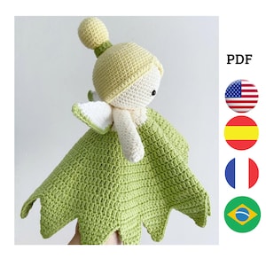 Fairy crochet  security blanket.  Lovey. fairy crochet doll. Crochet pattern, PDF, Pattern in  English, french, Portuguese and Spanish.