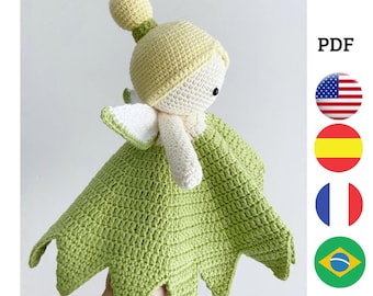 Fairy crochet  security blanket.  Lovey. fairy crochet doll. Crochet pattern, PDF, Pattern in  English, french, Portuguese and Spanish.