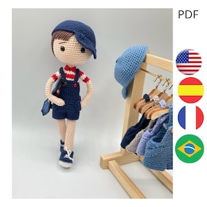 Crochet pattern for doll LUIS, in spanish , french and english. Crochet boy doll.et boy doll