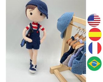 LUIS Amigurumi Häkelanleitung, Puppenanleitung in Spanisch, Englisch, Französisch und Portugiesisch. Junge häkeln. Amigurumi-Puppenmuster. PDF-Muster