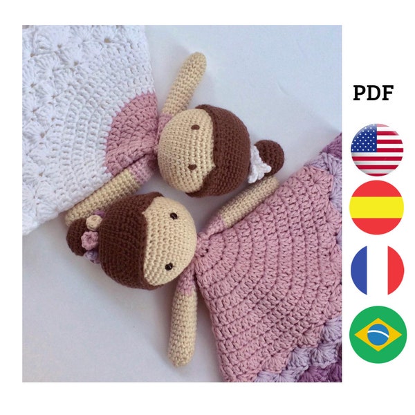 MANTA DE APEGO, patrón de crochet español, francés, inglés y portugués,  doudou bebé, security blanket, manta amigurumi, bailarina crochet