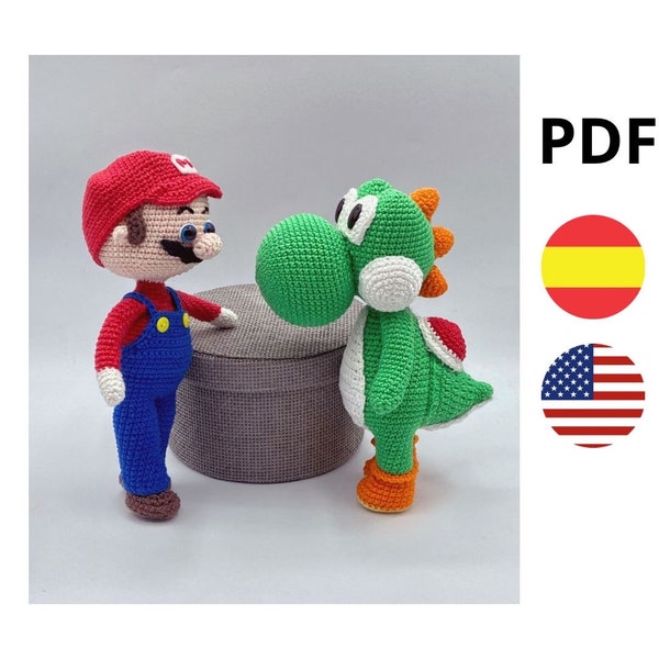 Pack of two patterns, Super Mario and Yoshi amigurumi pattern, Mario and Yoshi amigurumi pattern, geek amigurumi pattern, Super Mario Collection.