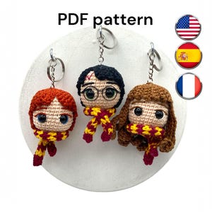 Crochet pattern pdf. Trio de aprendices de mago, patrón crochet, Patrón amigurumi PDF, 3 personajes en 1 patrón. Llavero crochet