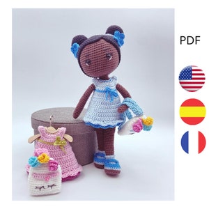 Pattern doll Carol, in english, french and spanish . Amigurumi pattern. PDF