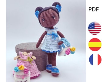 Pattern doll Carol, in english, french and spanish . Amigurumi pattern. PDF
