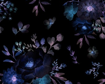 Pre-order: Organic Jersey or Bio-Sweat/French Terry, fabric "Nightflowers", exclusive in-house production, by the meter
