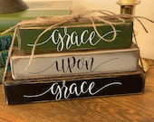 Grace Upon Grace Stacked Blocks Wooden Block Set Sign Blocks Inspirational Tiered Tray Encouragement Quote Farmhouse Decor Forgiveness Quote