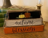 Autumn Blessings Block Set Stacked Blocks Accent Piece Wood Blocks Sign Tiered Tray Sitter Housewarming Gift Gift for Friend Stacking Blocks