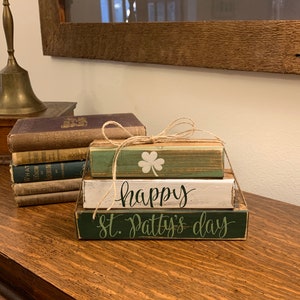 St. Patty's Day Block Set/St. Patrick's Day Block Set/Shamrock/Stacked Blocks/Accent Piece/Wooden/Sign Blocks/Spring Decor