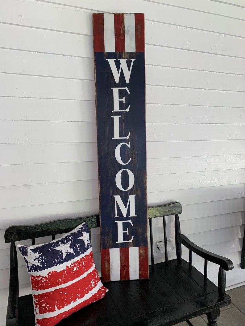 Flag Porch Board Sign/hand Painted Sign/porch Decor/patriotic Etsy
