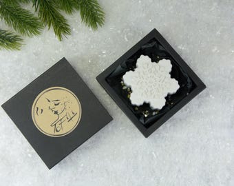 Minimalist Christmas Snowflake Decoration, Secret Santa Gift for Coworker, Gift Box Included, Handmade White Concrete