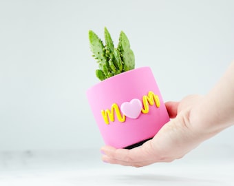 Mothers Day Gift, Small Cactus Pot, Pink Planter, Concrete Planter, Succulent Pot, Cactus Pot, Gift for Mom, Gift Idea, Pot with Message