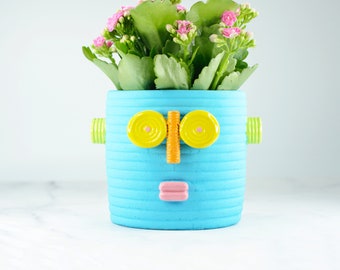 Colourful Robot Planter Made Of Concrete, Unique Handmade Blue Planter, Funny  Flower Planter, Indoor Planter, Spring Decor, Gift Idea