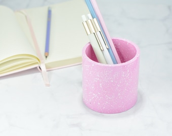 Pink Pen Holder, Desk Organizer, Concrete Pen Pot, Office Decoration, Desk Organization, Office Storage, Pink Decoration