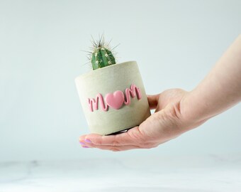 Handmade Concrete Mom Pot, Pink Accent, Desk Pen Holder