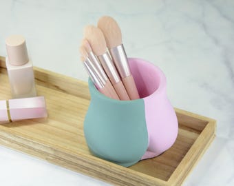 Concrete Butt Pen Holder, Sage Green & Pink Desk Organizer, Minimalist Office Decor, Handmade Gift