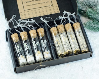 Christmas Hanging Ornaments, Set of 8, Test Tube Glass Ornaments With Gold Details, Elegant Christmas Decor, Handmade Ornaments Gift Box