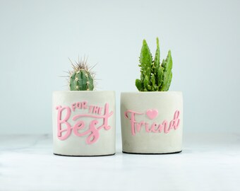 Gift for Best Friend, Indoor Concrete Planters, Set of 2 Small Concrete Pots for Cactus, Pen Holder, Minimalist Office Decor, Gift Set Idea
